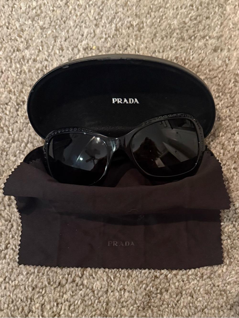 Prada Black Crystal-Trim Oversized Sunglasses